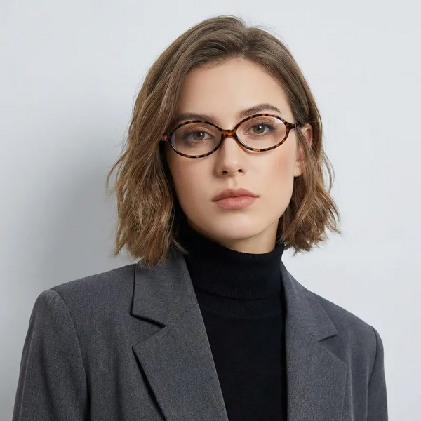 Women's retro leopard print oval reading glasses with blue light protection