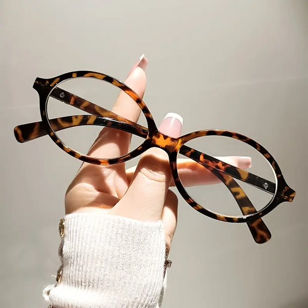 Women's retro leopard print oval reading glasses with blue light protection