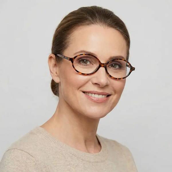 Women's retro leopard print oval reading glasses with blue light protection