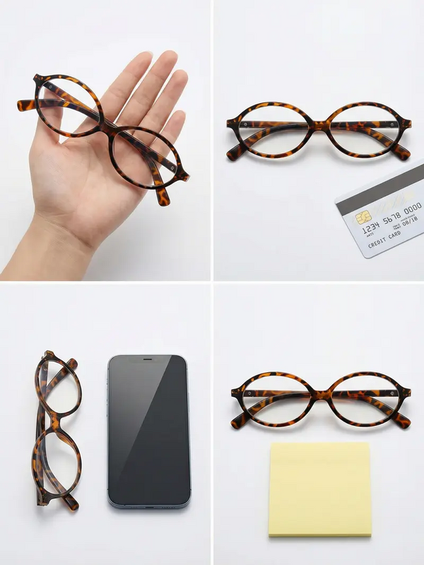 Women's retro leopard print oval reading glasses with blue light protection
