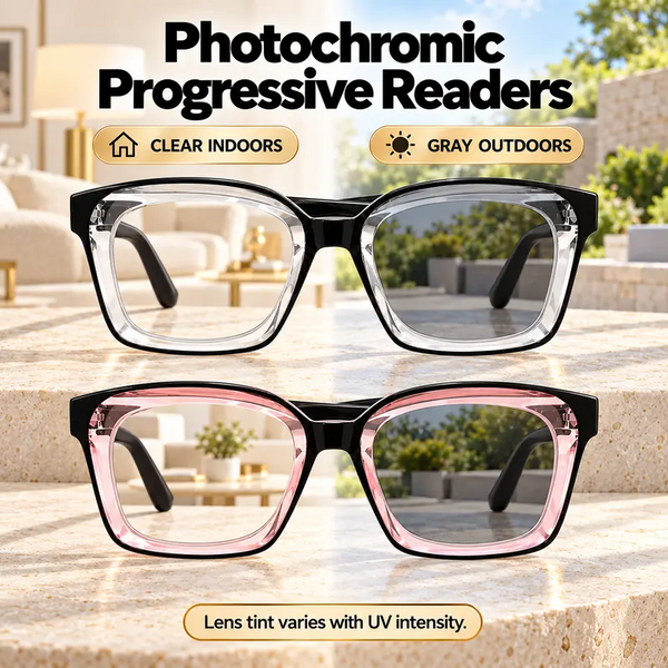 2026 New Universal Square Frame Photochromic Reading Glasses with Blue Light Protection